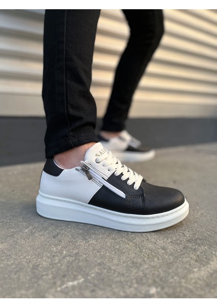 JY155 Warrior Bağcıklı ve Fermuarlı Cilt Erkek Günlük Sneaker Ayakkabı Cbt - Beyaz/siyah
