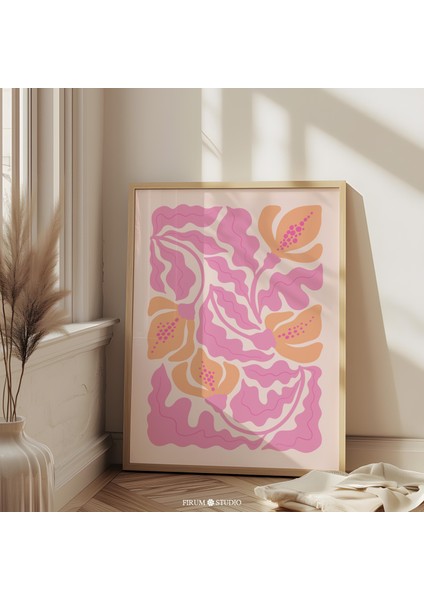Pastel Pembe ve Şeftali Soyut Botanik Sanat Poster