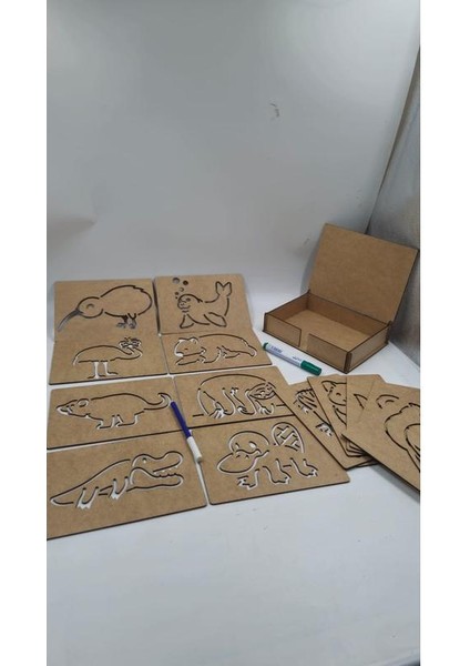 Ahşap Montessori Çizim Seti Avusturalya Havyanları Kutulu 14 Adet