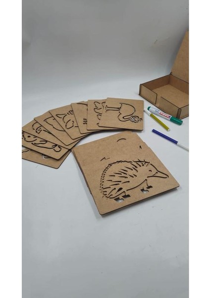 Ahşap Montessori Çizim Seti Avusturalya Havyanları Kutulu 14 Adet indirimleri