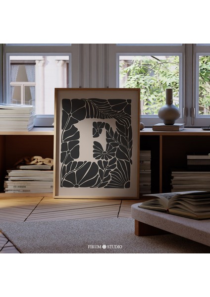 F Harfi Sanatı, Bej ve Siyah Soyut Botanik Monogram Duvar Sanatı