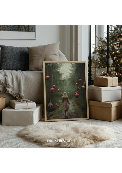 Kasvetli Kış Ormanı Duvar Sanatı, Karanlık Estetik Noel Dekoru