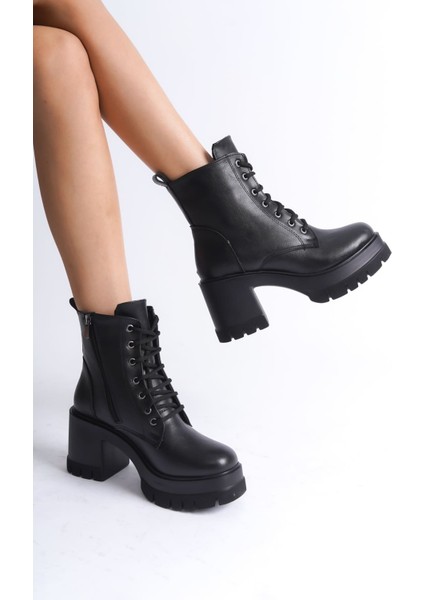 Lauren Bağcıklı Fermuarlı Ortopedik Taban Topuklu Kadın Bot Cst - Siyah modelleri
