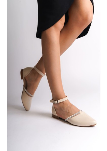 Monıca Tokalı Ortopedik Rahat Taban Taş Detaylı Kadın Babet Ayakkabı Ckt - Krem modelleri