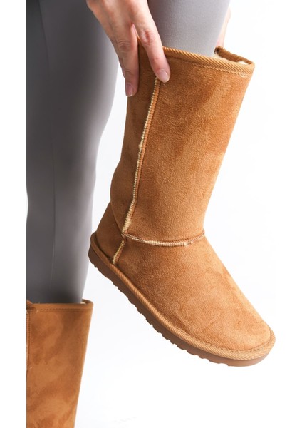 Freya Bağcıksız Düz Taban Içi Kürklü Süet Kadın Bot Stt - Taba fiyatları