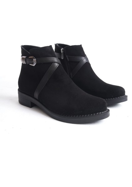 Almıla Fermuarlı Lastikli Ortopedik Taban Topuklu Süet Kadın Bot Sst - Siyah fırsatları
