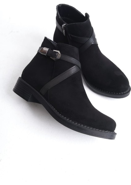 Almıla Fermuarlı Lastikli Ortopedik Taban Topuklu Süet Kadın Bot Sst - Siyah indirimleri