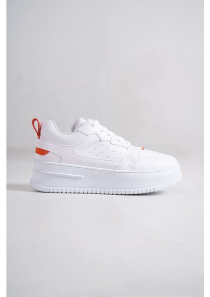Alessı Bağcıklı Ortopedik Taban Kadın Sneaker Spor Ayakkabı Cbt - Beyaz/turuncu