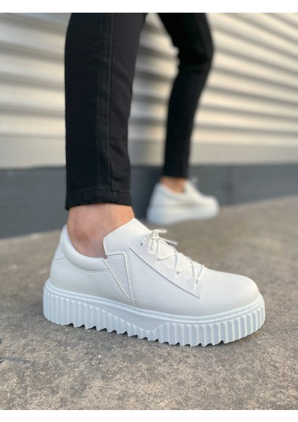 JY502 Bold Bağcıklı Cilt Erkek Günlük Sneaker Ayakkabı Cbt - Beyaz