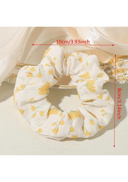 Çiçek Desenli Saç Tokası Seti, Beyaz ve Sarı, Pamuklu Kumaş, 10CM x 8cm, Ekose ve Çiçek Desenli, 5'li Paket modelleri