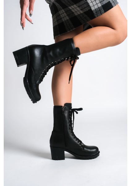 Alda Bağcıklı Ortopedik Taban Kadın Çizme Cst - Siyah modelleri