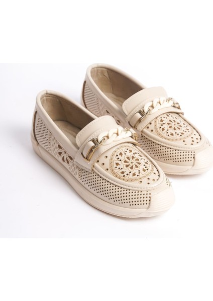 Lızy Bağcıksız Ortopedik Rahat Taban Çiçek Desenli Kadın Babet Ayakkabı Ckt - Krem fırsatları