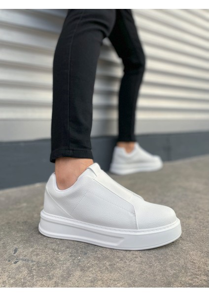 JY007 Alba Bağcıksız Cilt Erkek Günlük Sneaker Ayakkabı Cbt Beyaz