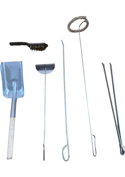 Şömine Seti; Kürek, Fırça, Gelberi, Karıştırıcı, Maşa, Harbi Soba Temizleme Demiri 6'lı Set