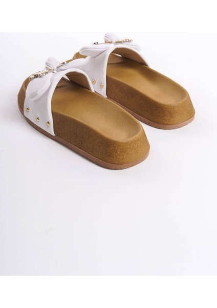 Dıla Kalın ve Ortopedik Taban Ayıcıklı Saten Kadın Terlik Skt - Beyaz indirimleri