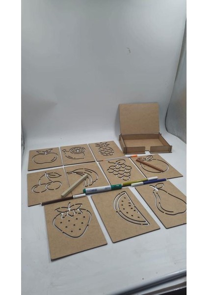 Ahşap Montessori Mevyeler Çizim Seti Kutulu 10 Adet