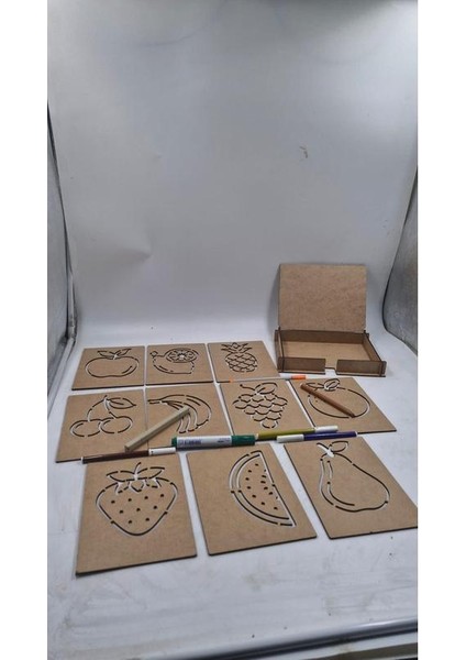 Ahşap Montessori Mevyeler Çizim Seti Kutulu 10 Adet modelleri