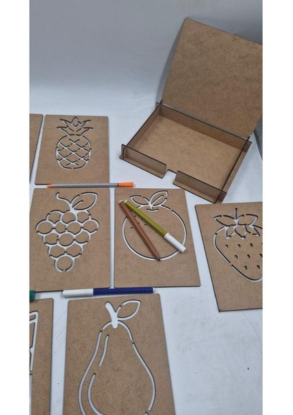 Ahşap Montessori Mevyeler Çizim Seti Kutulu 10 Adet fırsatları