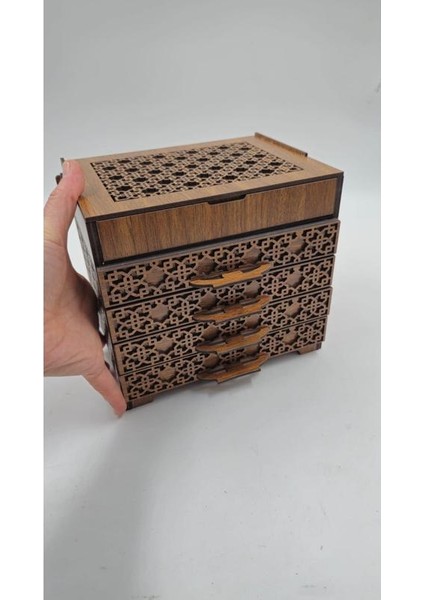 Ahşap Dekoratif Dört Çekmeceli Kutu 19 cm x 15 cm x 16 cm fiyatları