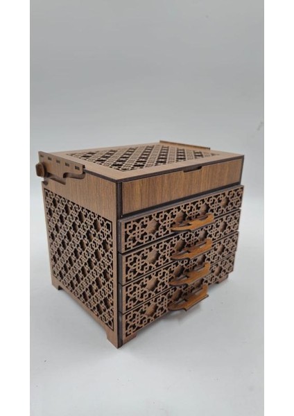 Ahşap Dekoratif Dört Çekmeceli Kutu 19 cm x 15 cm x 16 cm
