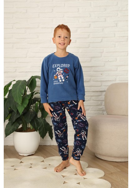 Yeni Stil Sonbahar/kış Erkek Çocuk Uzay Figür Astronot Desen Polar Pijama Takımı 4565