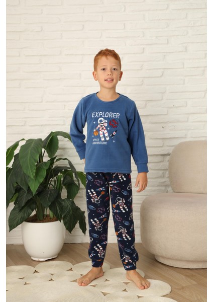 Yeni Stil Sonbahar/kış Erkek Çocuk Uzay Figür Astronot Desen Polar Pijama Takımı 4565 modelleri
