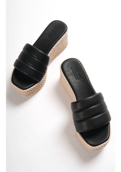 Reına Dolgu Topuklu Ortopedik Taban Hasır Görünümlü Kadın Terlik Ckt - Siyah indirimleri