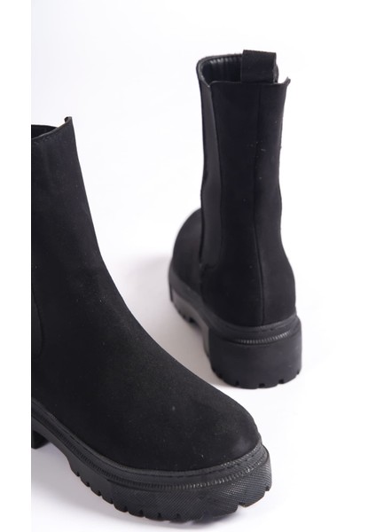 Lora Bağcıksız Lastikli Süet Ortopedik Taban Kadın Bot Sst - Siyah indirimleri