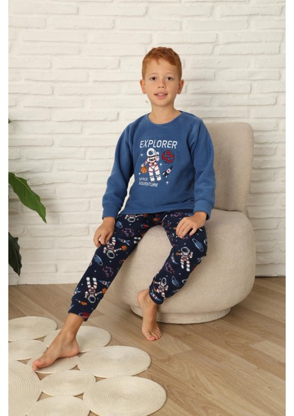 Yeni Stil Sonbahar/kış Erkek Çocuk Uzay Figür Astronot Desen Polar Pijama Takımı 4565 indirimleri
