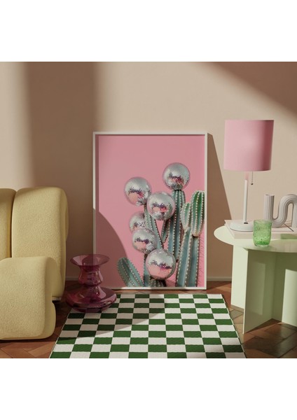 Disko Topu Kaktüsü Duvar Sanatı, Disko Topu, Pembe Kaktüs Posteri, Trend Duvar Sanatı