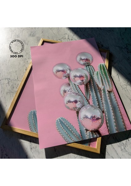 Disko Topu Kaktüsü Duvar Sanatı, Disko Topu, Pembe Kaktüs Posteri, Trend Duvar Sanatı modelleri