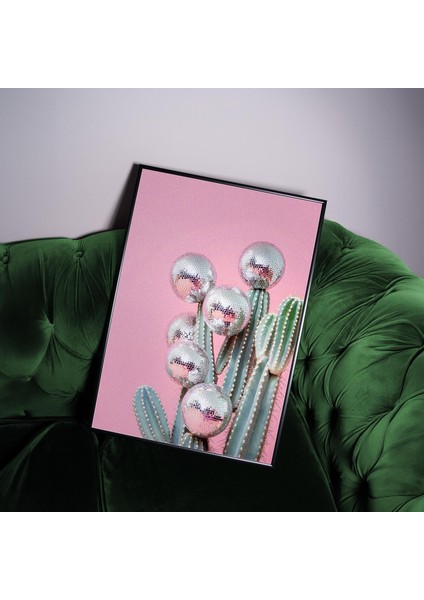 Disko Topu Kaktüsü Duvar Sanatı, Disko Topu, Pembe Kaktüs Posteri, Trend Duvar Sanatı