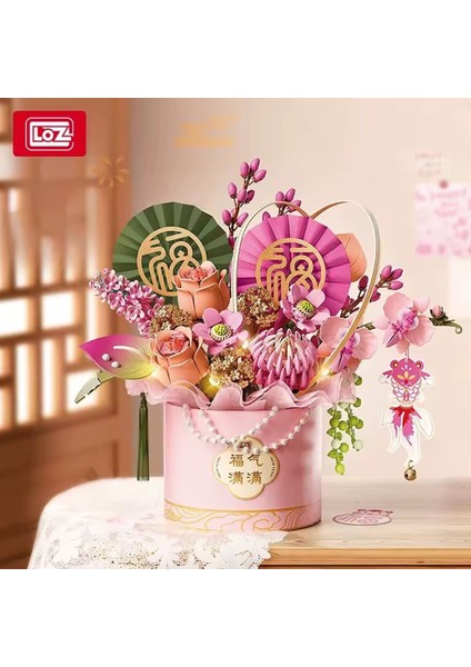 LZ-1964 Pembe Ebedi Çiçek Sanat Kovası 1158 Parça Block Oyuncak