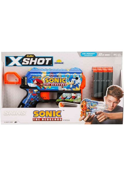 36648 X-Shot Skins Flux Sonic The Hedgehog 8 Mermili Sünger Dart Atan Silah 21 cm -Sunman