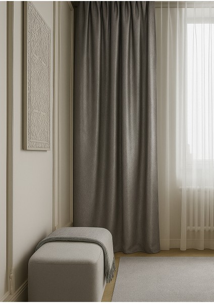 Düz Parlak Saten Fon Perde - Açık Gri - Pilesiz Düz Dikim - STN100