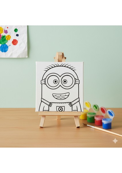 Sevimli Kevin Minion Boyama Seti: 6 Renk Akrilik Boya ve Fırçalı Kare Kanvas Tuval fiyatları