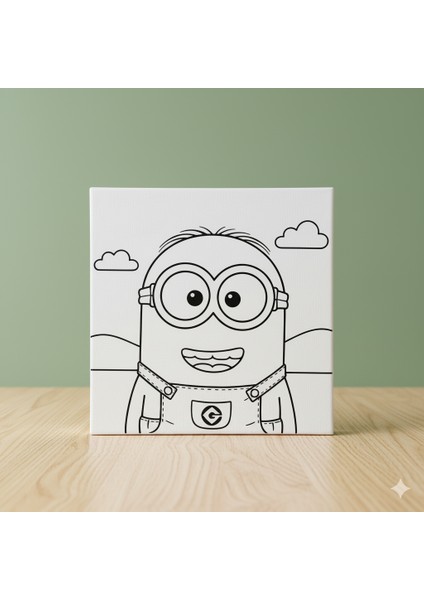 Sevimli Kevin Minion Boyama Seti: 6 Renk Akrilik Boya ve Fırçalı Kare Kanvas Tuval modelleri