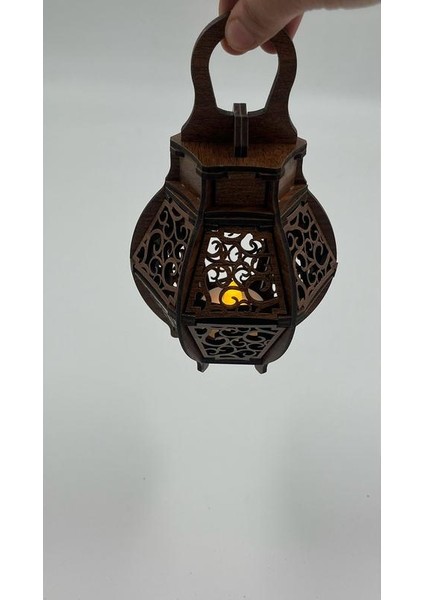 Ahşap Dekoratif Fener Tealight Mum Uyumlu