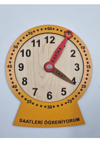 Ahşap Saatleri Öğreniyorum Montessori Eğitici Oyuncak Turuncu Renk 19 cm x 15 cm