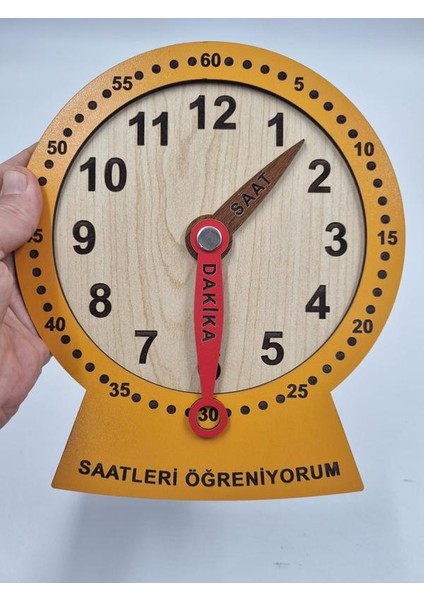 Ahşap Saatleri Öğreniyorum Montessori Eğitici Oyuncak Turuncu Renk 19 cm x 15 cm fiyatları
