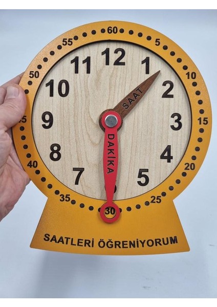 Ahşap Saatleri Öğreniyorum Montessori Eğitici Oyuncak Turuncu Renk 19 cm x 15 cm modelleri