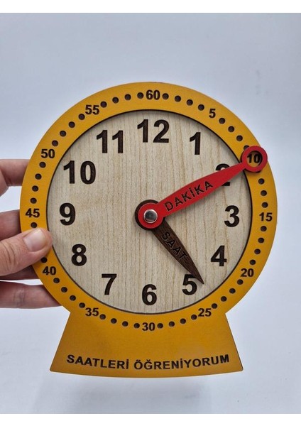 Ahşap Saatleri Öğreniyorum Montessori Eğitici Oyuncak Turuncu Renk 19 cm x 15 cm indirimleri