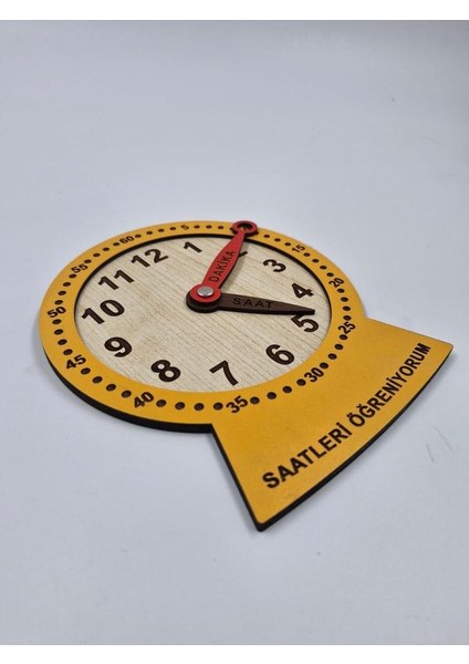 Ahşap Saatleri Öğreniyorum Montessori Eğitici Oyuncak Turuncu Renk 19 cm x 15 cm