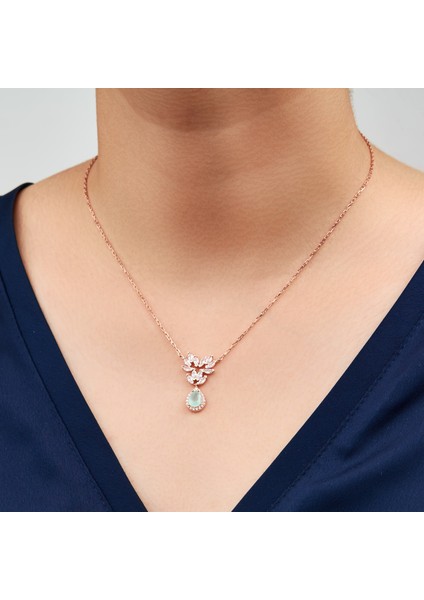 925 Ayar Rose Kaplama Damla Kalsedon Taşlı Gümüş Kolye fiyatları