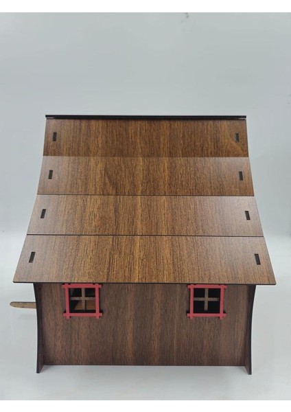 Ahşap Kuş Evi Ceviz Desenli Mdf 19 cm x 19 cm x 24 cm