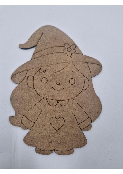 1 Adet Sevimli Cadı Ahşap Boyama Okul Diy Etkinlik Aktivite Sanat 15 cm x 11 cm