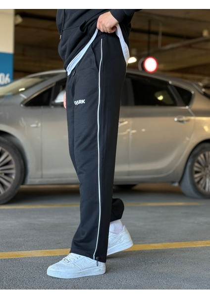 Erkek Siyah Şeritli Baskılı Ayarlanabilir Paça Oversize Baggy Eşofman modelleri