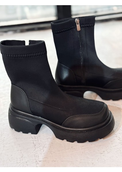 Gariel Kadın Kalın Taban Bot Siyah Dalgıç Kumaş