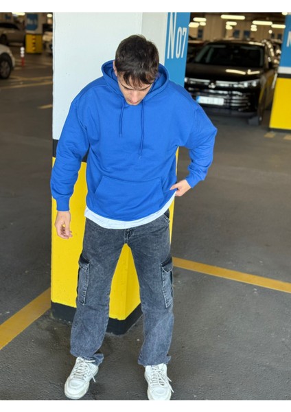 Unisex Oversize Kapüşonlu Kanguru Cepli Kordonlu Sweatshirt