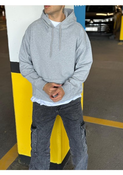 Unisex Oversize Kapüşonlu Kanguru Cepli Kordonlu Sweatshirt